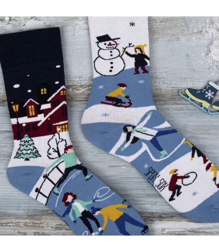 1 Pack Unisex Mismatched Novelty Odd Socks - Winter Activities
