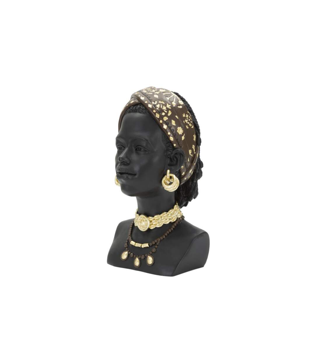 Statuette Tête Femme Bandeau Massai 30cm Noir-3