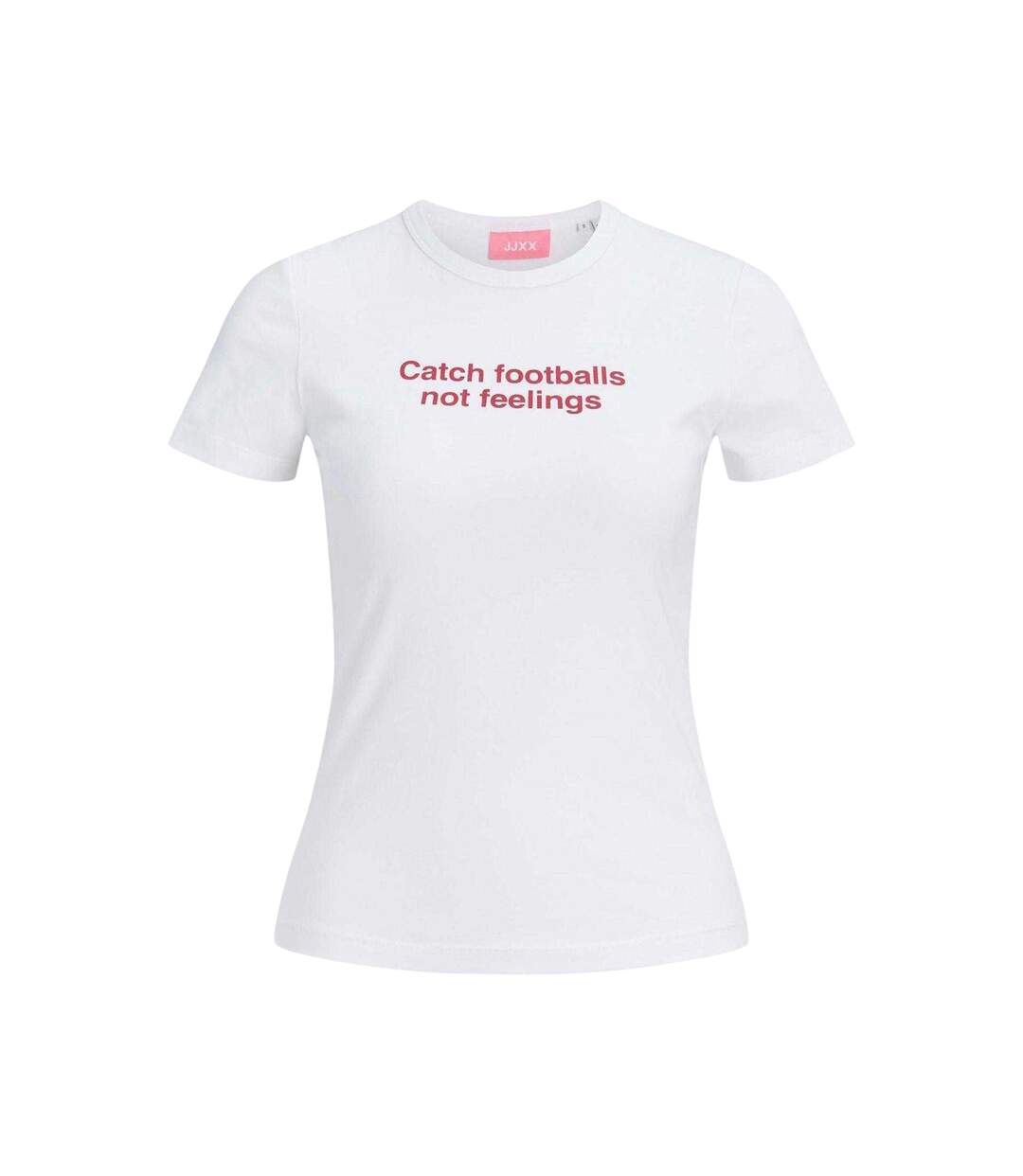 Womens/ladies Catch Footballs Not Feelings Cotton Blend T-shirt Bright White JJXX-2