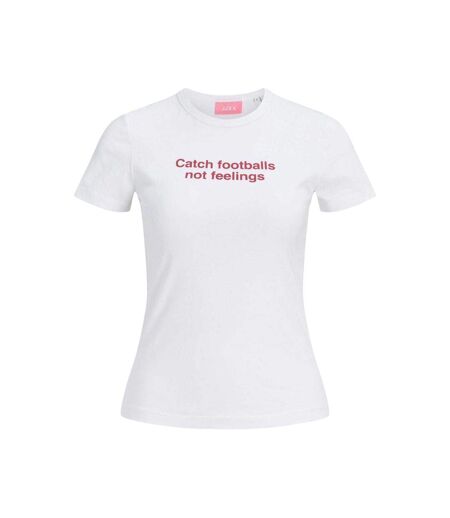 Womens/ladies Catch Footballs Not Feelings Cotton Blend T-shirt Bright White JJXX