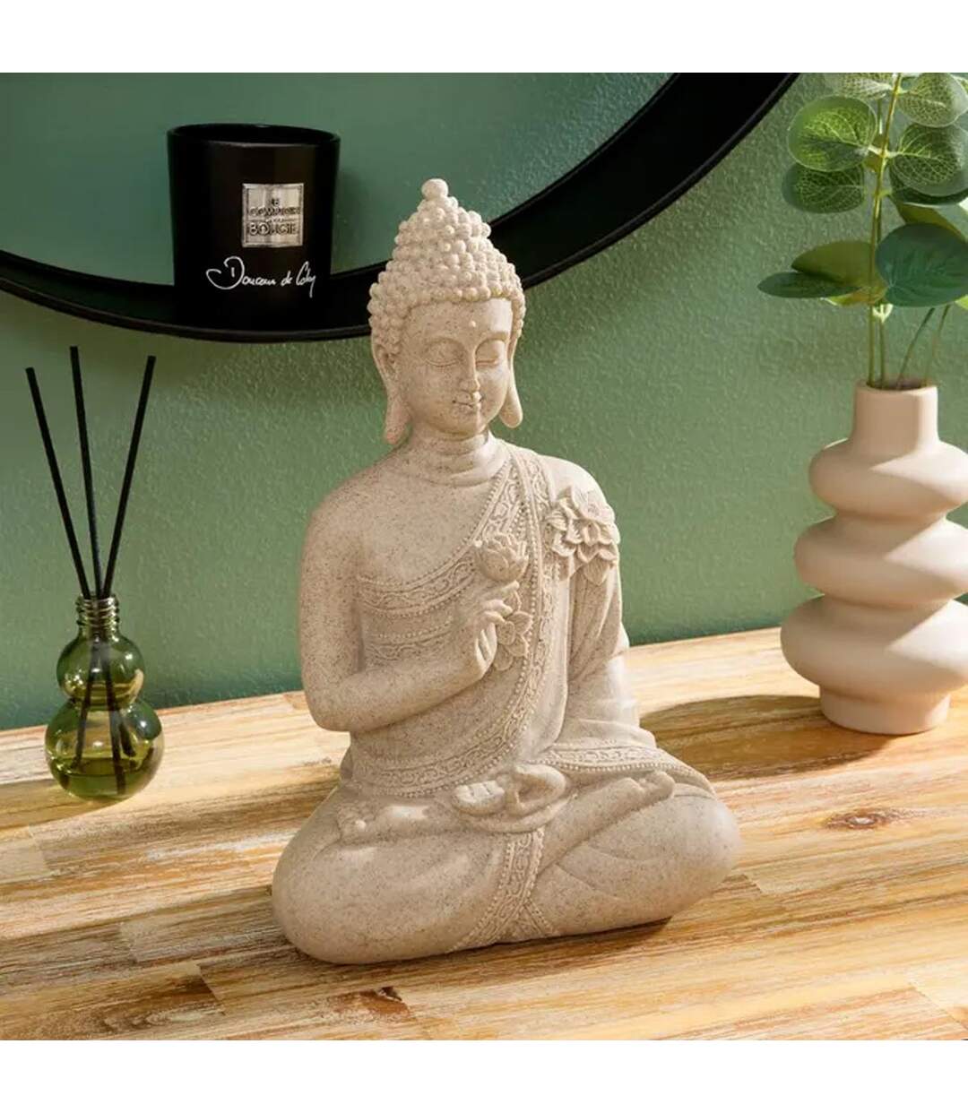 Statuette Déco Bouddha Assis Salma 27cm Beige-2