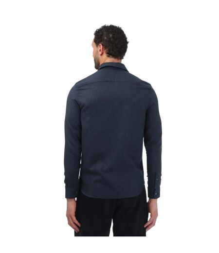 Mens Crotone Herringbone Long-sleeved Shirt Navy Ted Baker