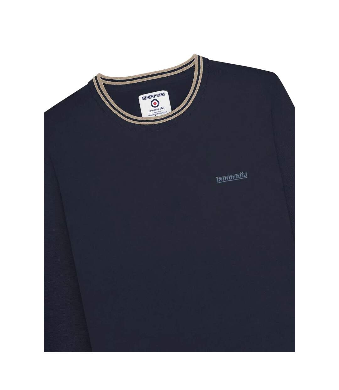 Pull Motif Rayure Contrastée Sur Bord Homme Bleu Marine Beige Gris Lambretta-4