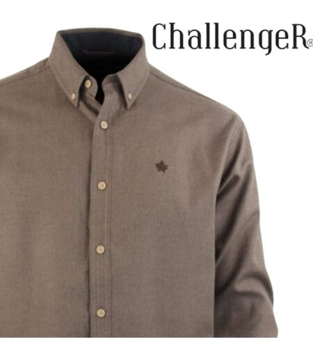 CHALLENGER BUCAREST1 — Chemise à carreaux manches longues flanelle unie marron : l'élégance sobre au chaud
