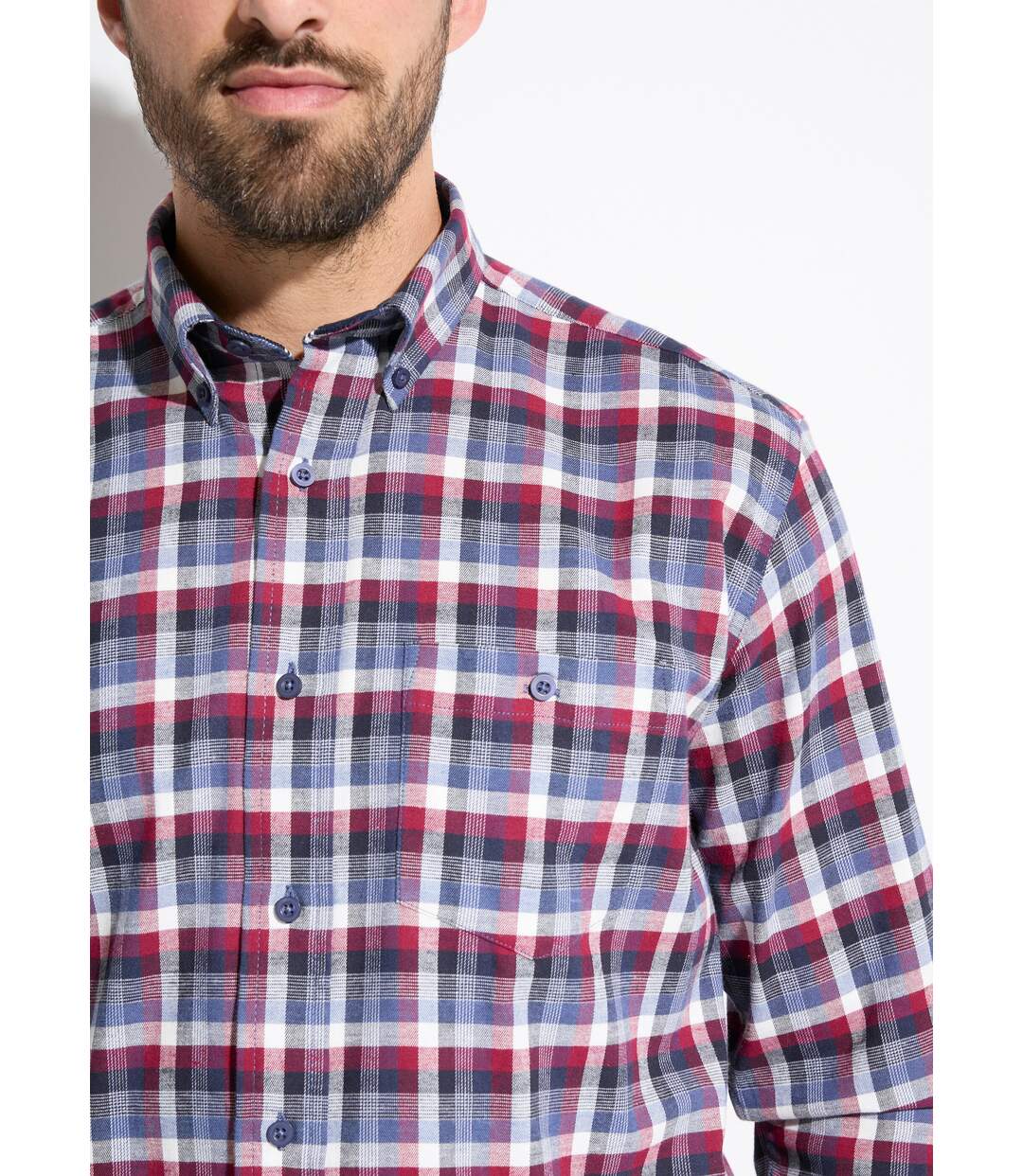 Chemise flanelle extensible carreaux manches longues-4