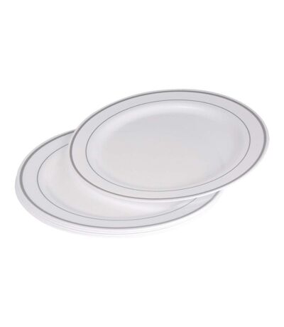 Lot de 6 Assiettes en Plastique Réutilisable Liseré 23cm Blanc & Argent