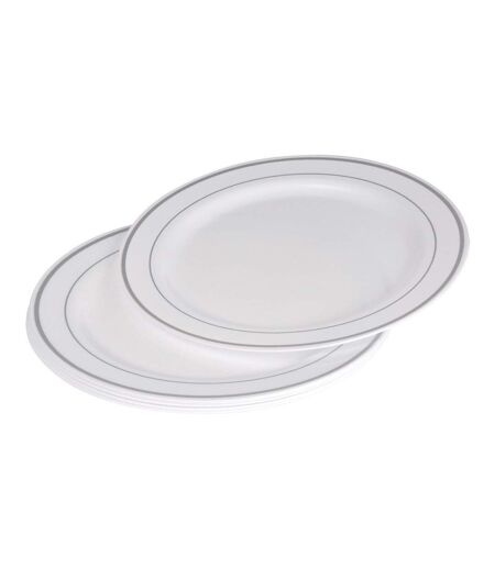 Lot de 6 Assiettes en Plastique Réutilisable Liseré 23cm Blanc & Argent