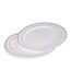 Lot de 6 Assiettes en Plastique Réutilisable Liseré 23cm Blanc & Argent-1