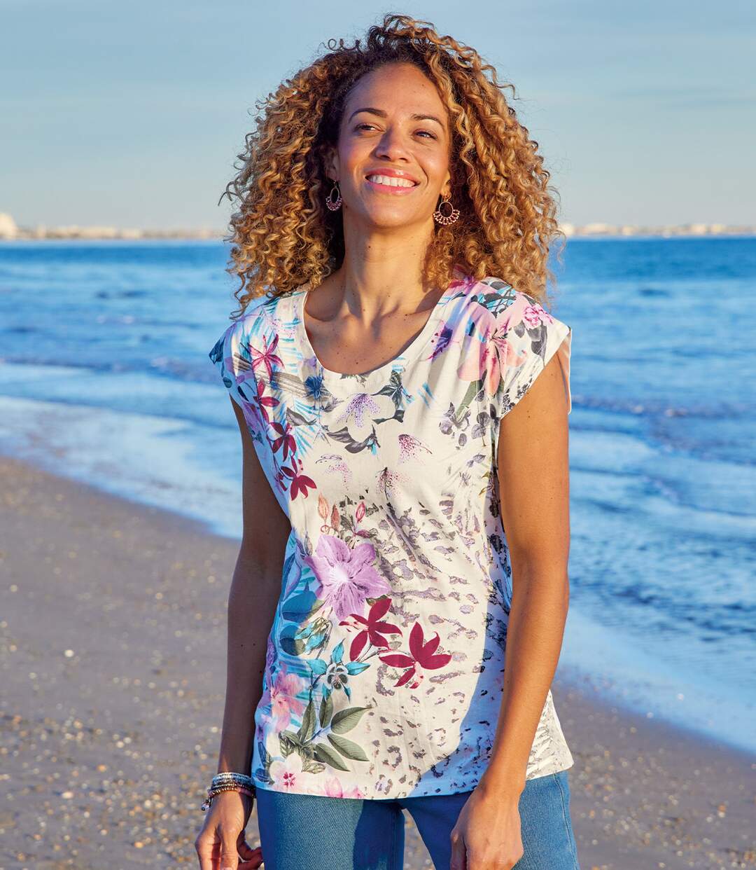 Women's Tropical Breeze Floral T-Shirt - Multi-Color Print Atlas For Men