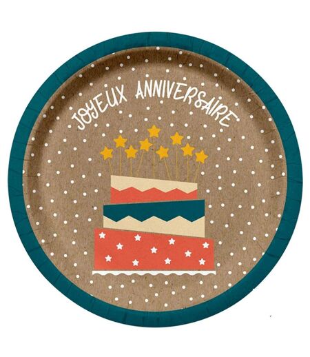 Lot de 6 Assiettes en Carton Anniversaire Kraft 23cm Naturel