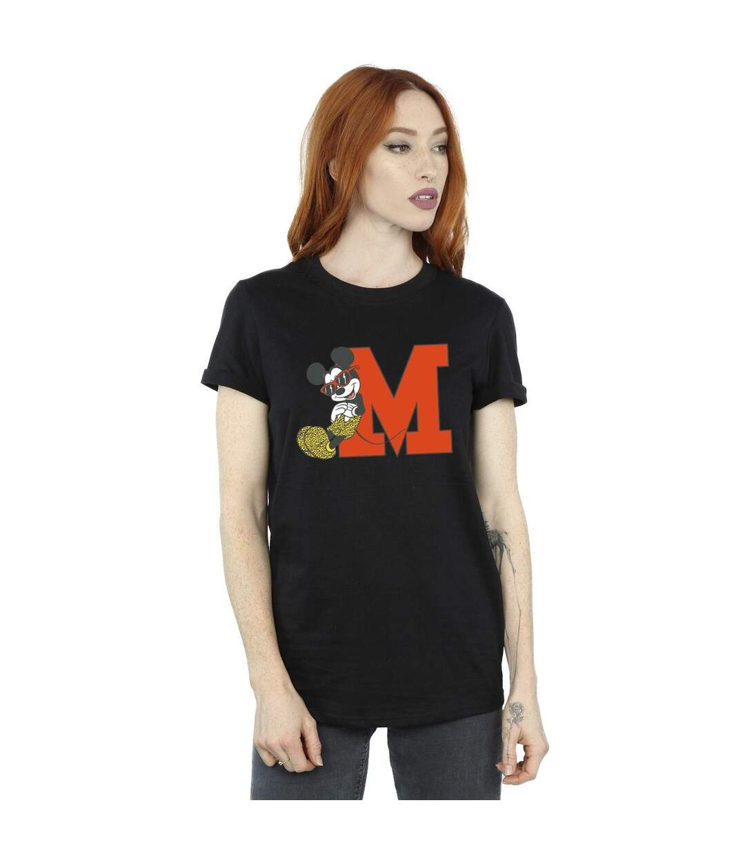 Disney Pantalon léopard Mickey Mouse Femme/Ladies T-Shirt boyfriend en coton (Noir) - UTBI38500-2