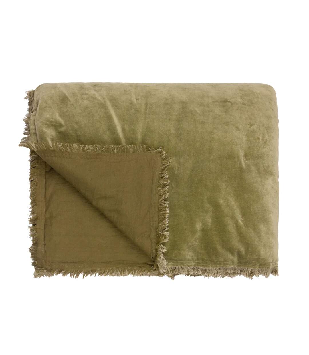 Jaye fringed velvet bedspread 220cm x 140cm moss Yard