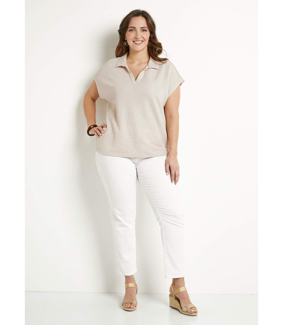 T-shirt col chemise uni manches courtes-3