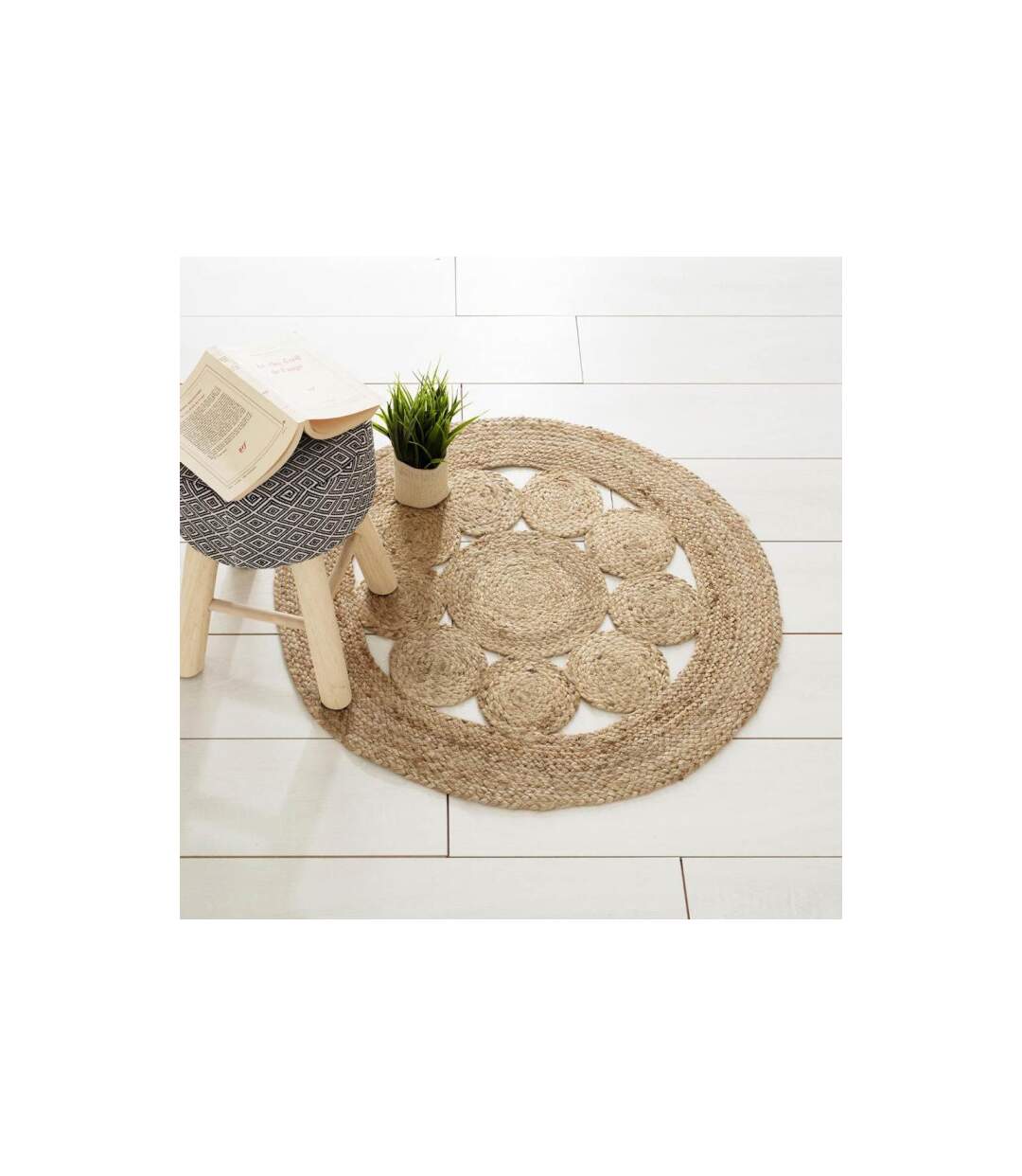 Tapis en Jute Ajouré 80cm Beige-3