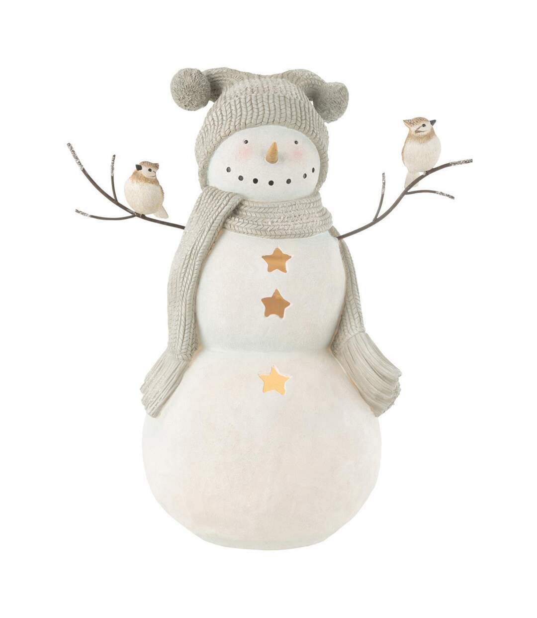 Bonhomme de Neige Déco Oiseaux 50cm Blanc-2