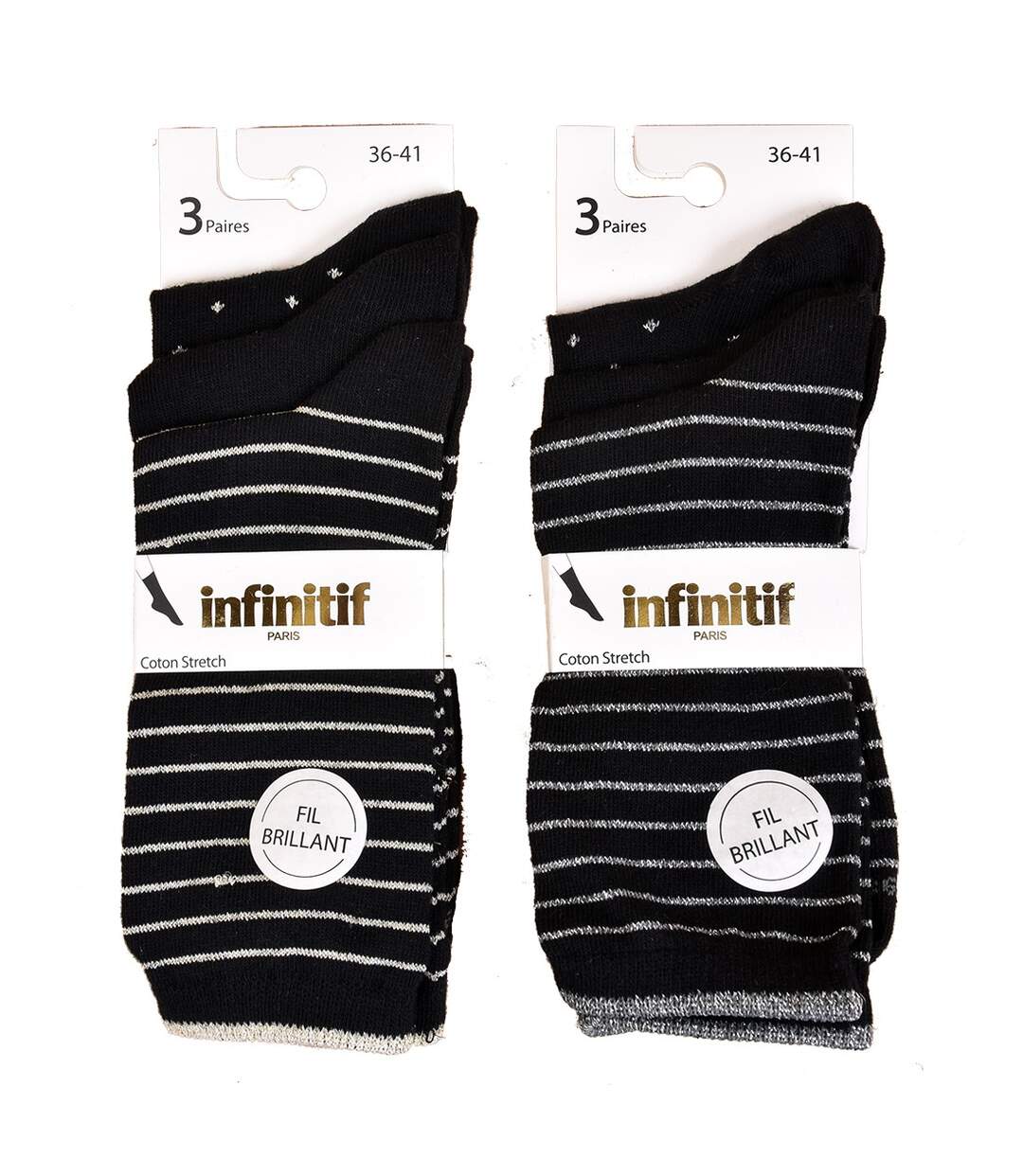 Chaussettes femme INFINITIF Qualité et Confort-Assortiment modèles photos selon arrivages- Pack de 6 Paires LUREX INFINITIF-2