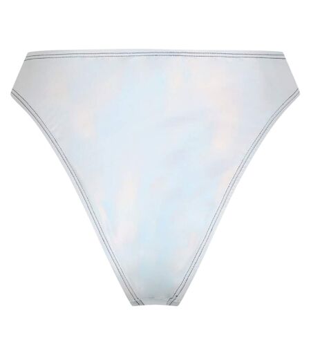 Womens/ladies Holographic High Waist Bikini Bottoms Metallic Silver Brave Soul