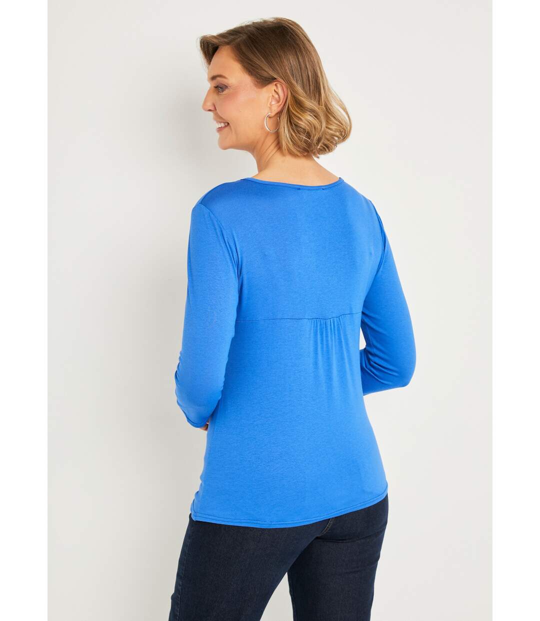 T-shirt court uni encolure en V-2