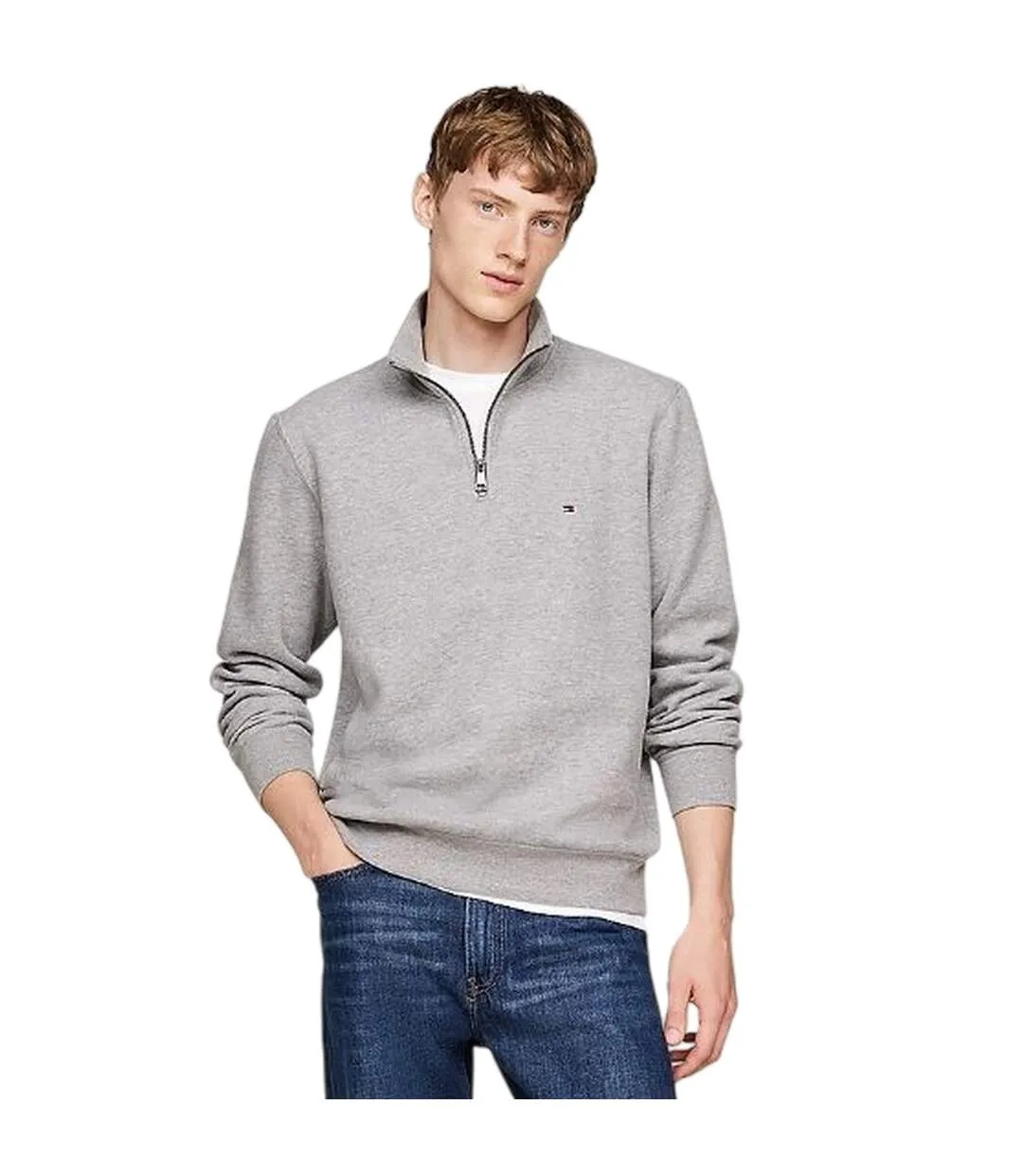 Mens Flag Quarter Zip Sweatshirt Light Grey Tommy Jeans-3