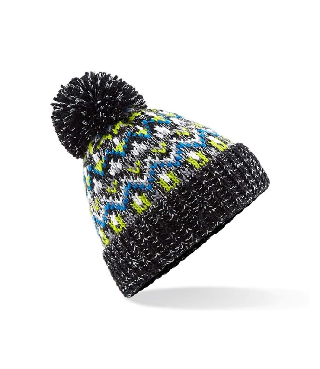 Bonnet à pompon Blizzard adulte - B458 - noir multicolore-1