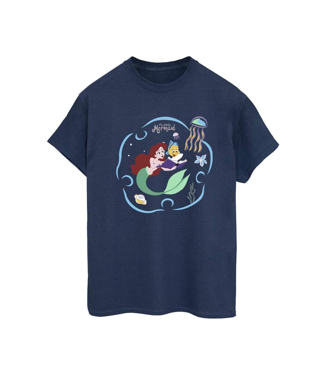 Disney Femme/Les femmes La petite sirène lisant un livre T-Shirt Boyfriend en coton (Bleu marine) - UTBI30983-1