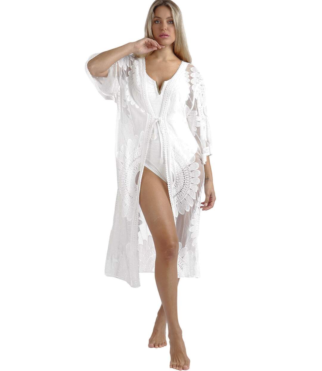 Caftan de plage mi-long Flower Admas-1