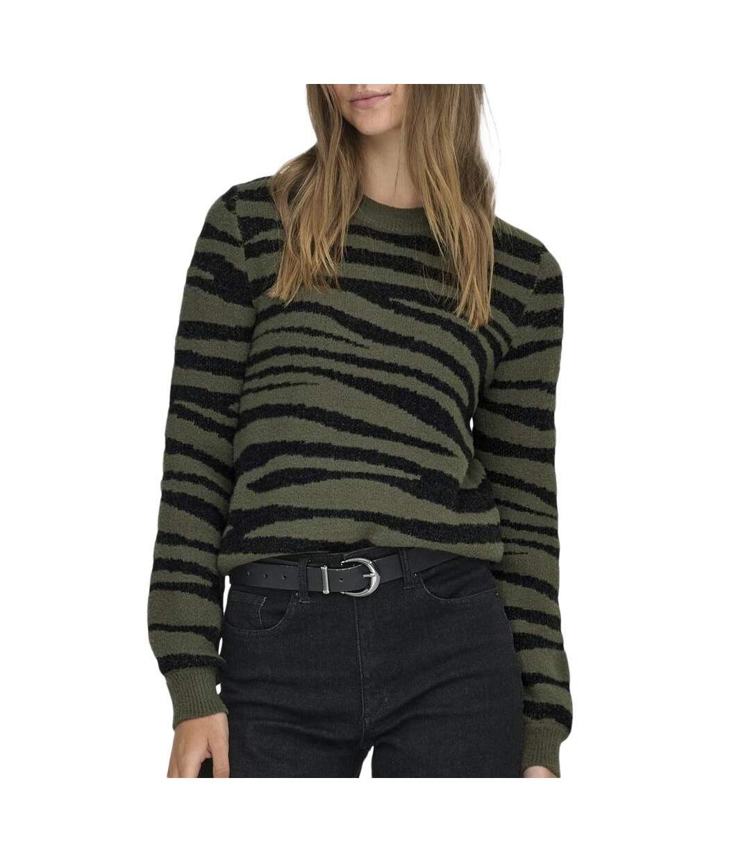 Pull noir/kaki zébré femme jdy lorraine-1