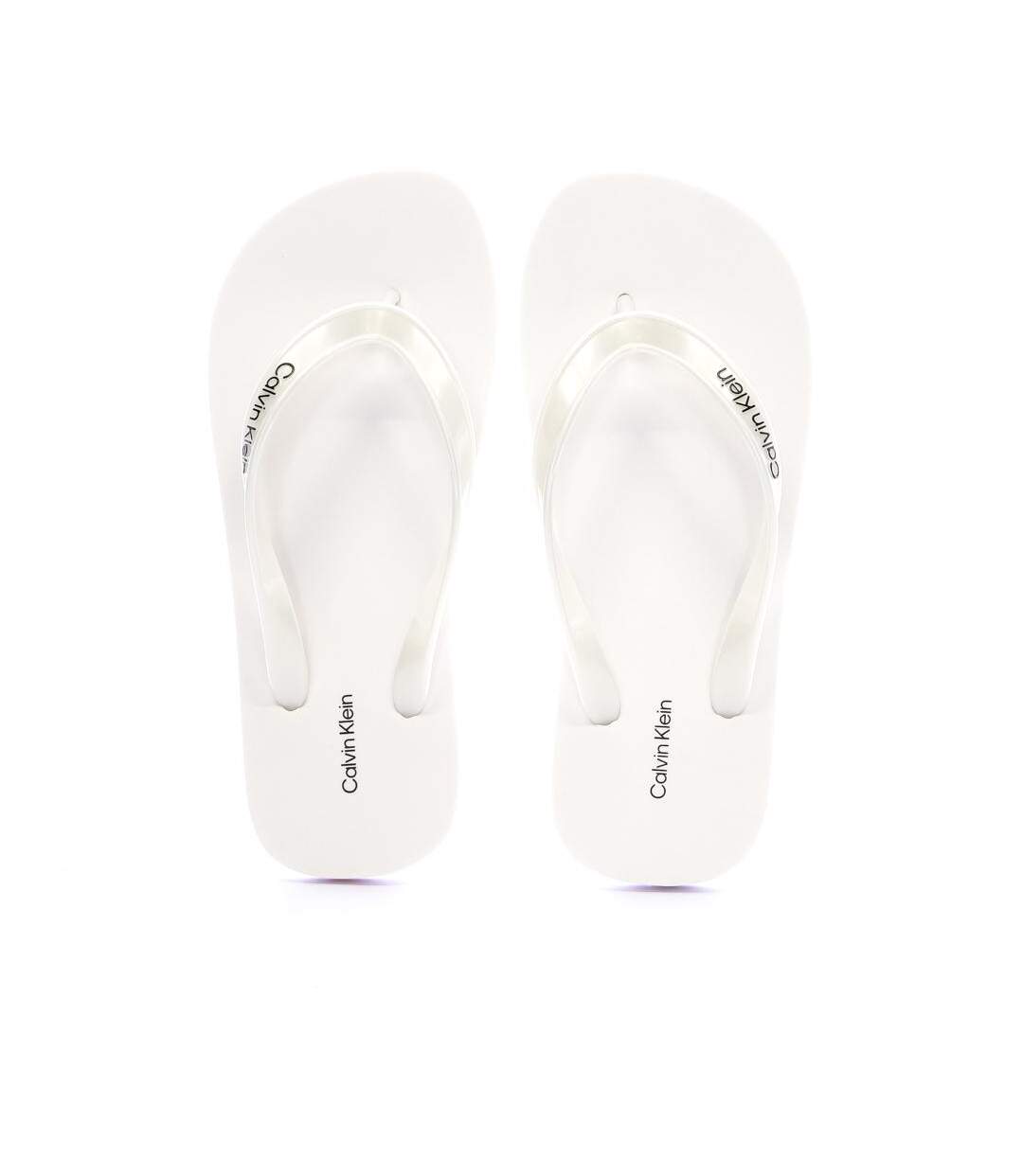 Tongs blanches femme calvin klein jeans flip flop tpu metall-3
