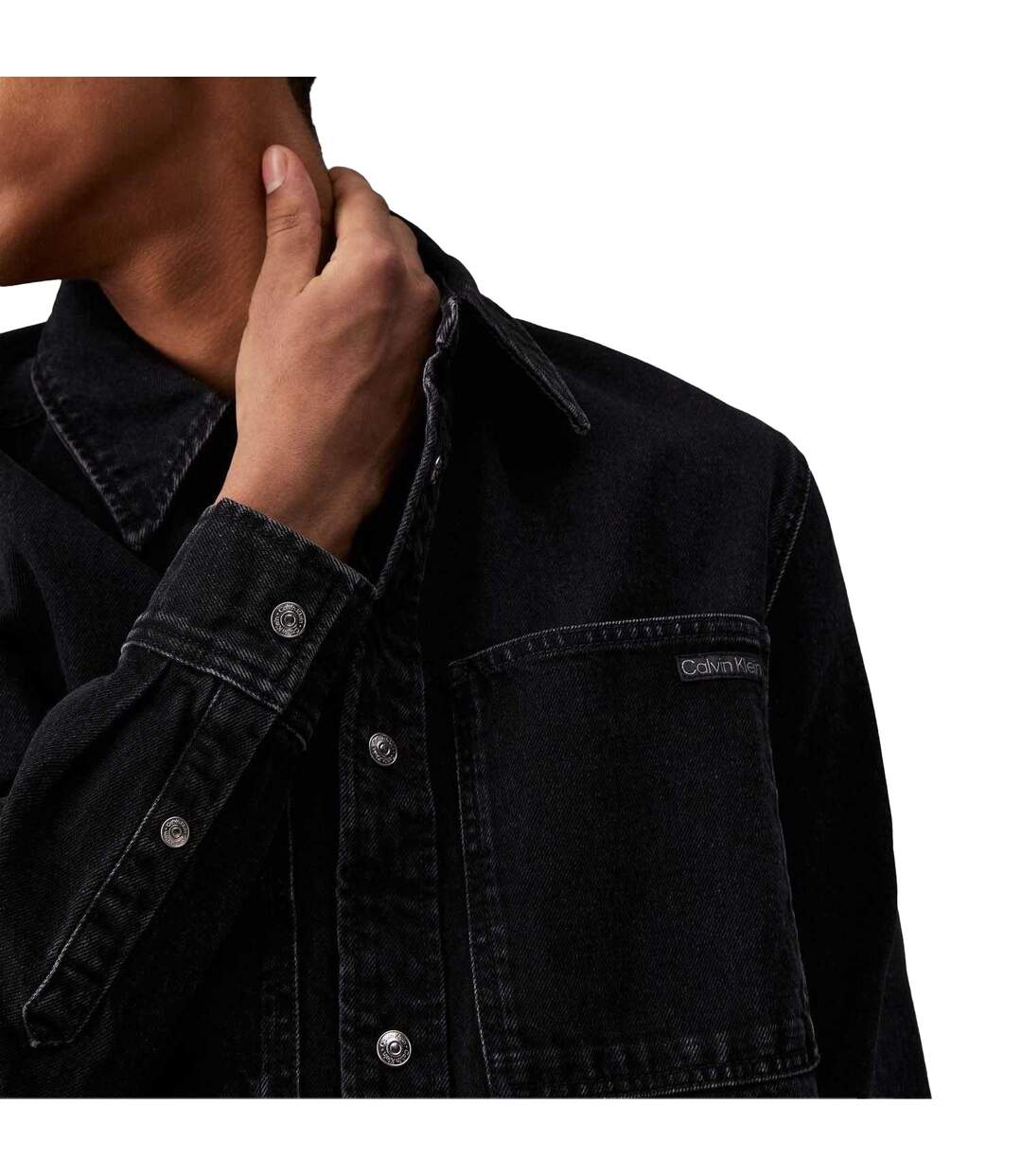 Mens Linear Denim Regular Shirt Black Calvin Klein-3