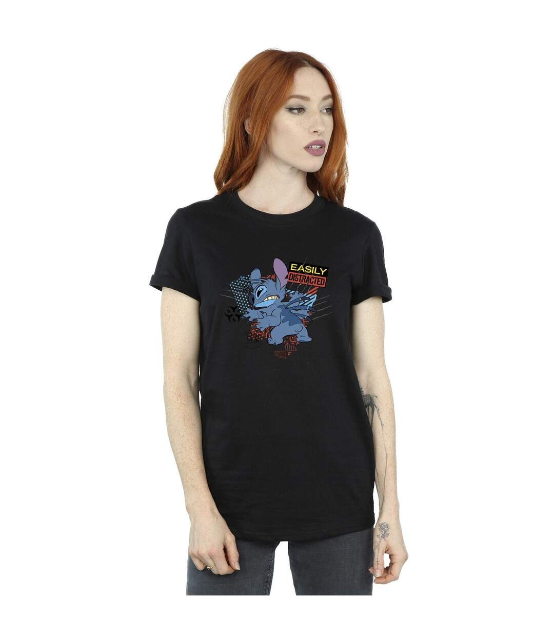 Disney Femmes/Les femmes Lilo And Stitch Easily Distracted - T-shirt boyfriend en coton (Noir) - UTBI29738-2