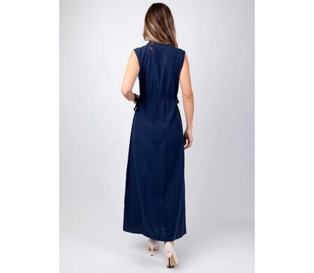 Robe longue élégante unie bleu marine PAULINE Coton Du Monde