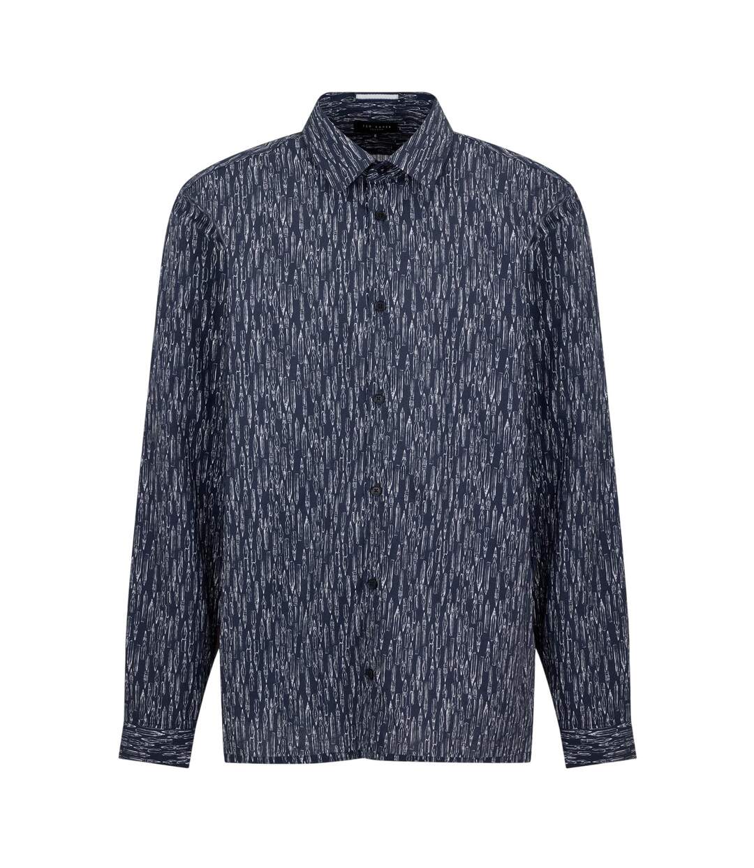 Mens Abstract Recycled Long-sleeved Shirt Navy Ted Baker-1