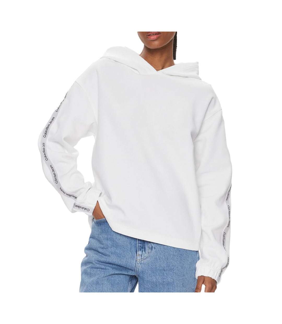 Sweat blanc femme calvin klein embro elastic-1