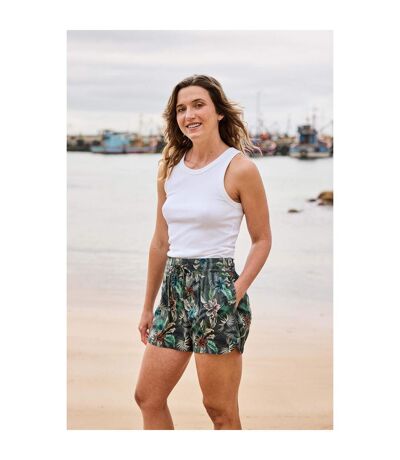 Womens/ladies Sand Dune Recycled Printed Shorts Khaki Brown Animal