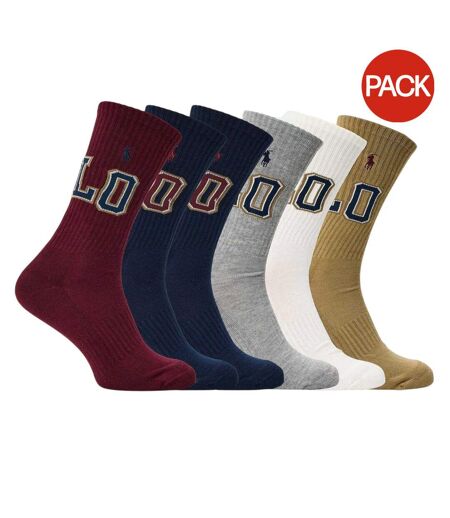 Lot De 6  Chaussettes Motif/style Universitaire Adulte Marron Chameau Crème Bleu Marine Ralph Lauren