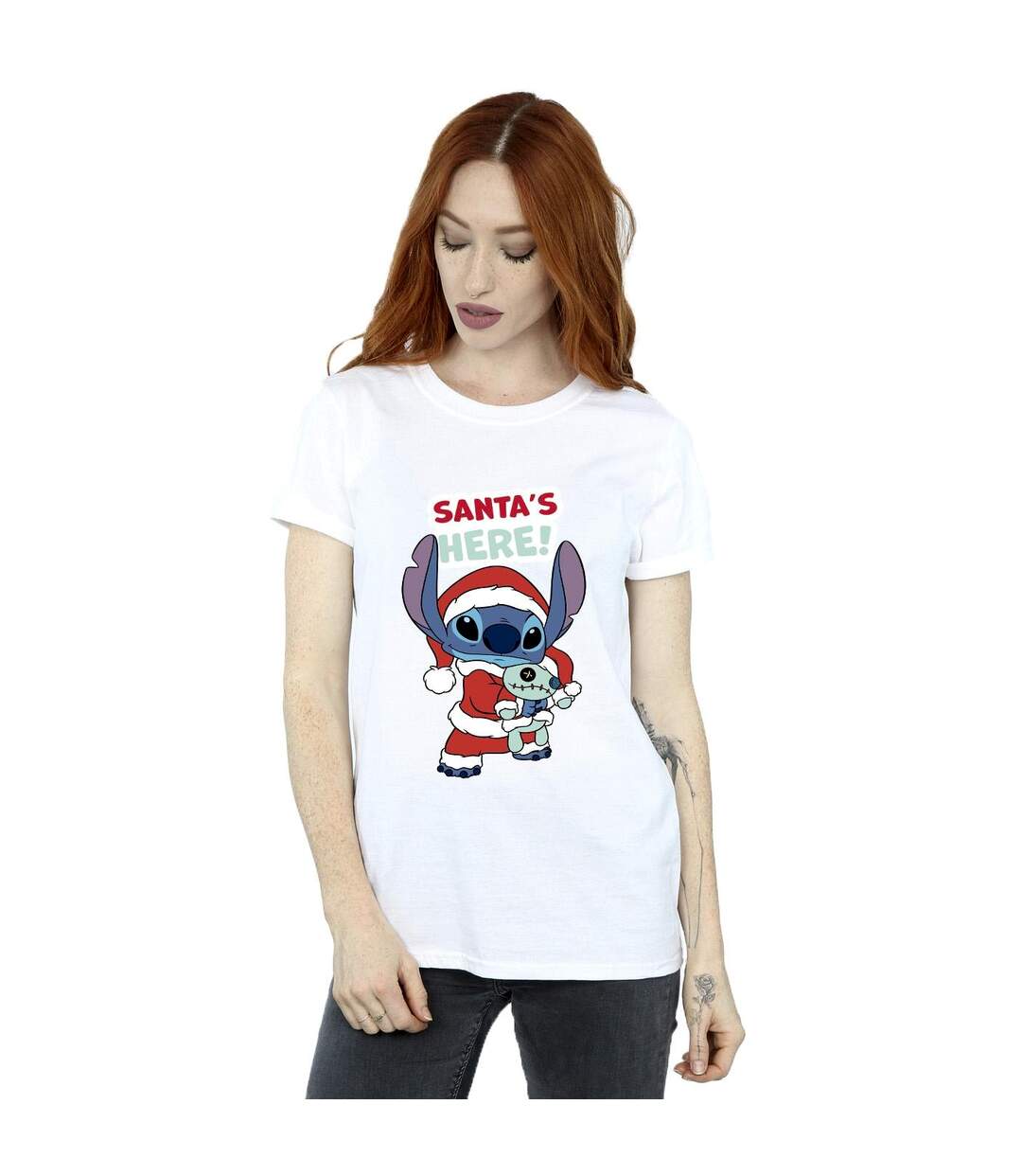 Disney Womens/Ladies Lilo & Stitch Santa's Here - T-shirt boyfriend en coton (Blanc) - UTBI30565-2