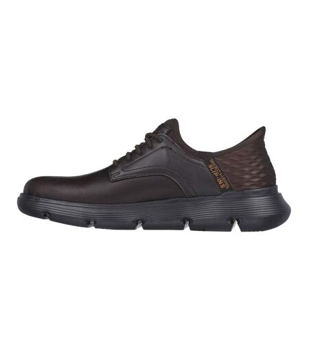 Mens Garza Gervin Leather Oxford Shoes Chocolate Skechers