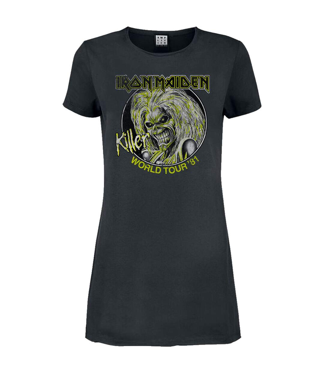 Womens/ladies killer world tour 81´ iron maiden t-shirt dress charcoal Amplified-1