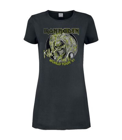 Womens/ladies killer world tour 81´ iron maiden t-shirt dress charcoal Amplified