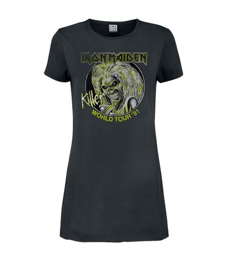 Womens/ladies killer world tour 81´ iron maiden t-shirt dress charcoal Amplified