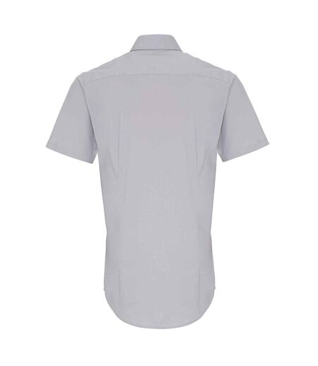 Premier Mens Stretch Fit Poplin Short Sleeve Shirt (Silver)