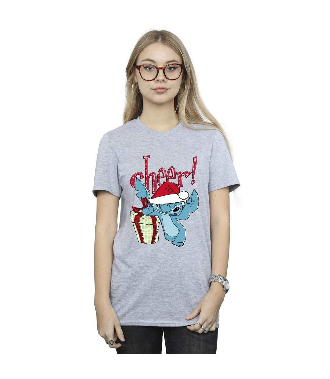 Disney Femmes/Les femmes Lilo And Stitch Cheer Cotton Boyfriend T-Shirt (Gris sportif) - UTBI30058-1