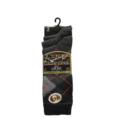 3 Pack Mens Lambs Wool Blend Argyle Socks with Soft Top