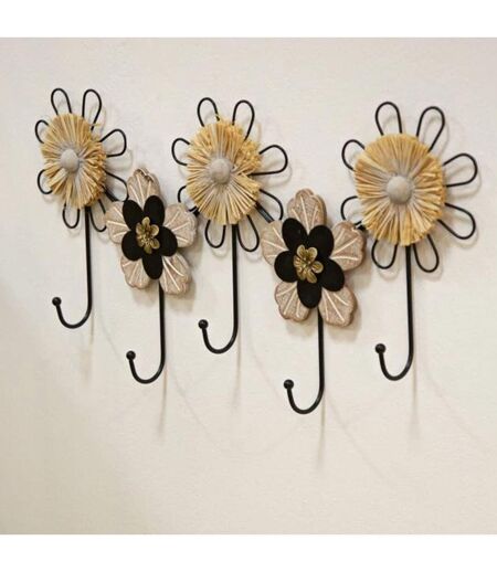 Patère Murale Design 5 Crochets May 61cm Noir & Naturel