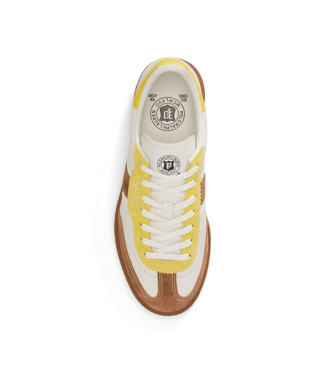 Womens/ladies Bedford Leather Flat Trainers White Yellow Ralph Lauren-4