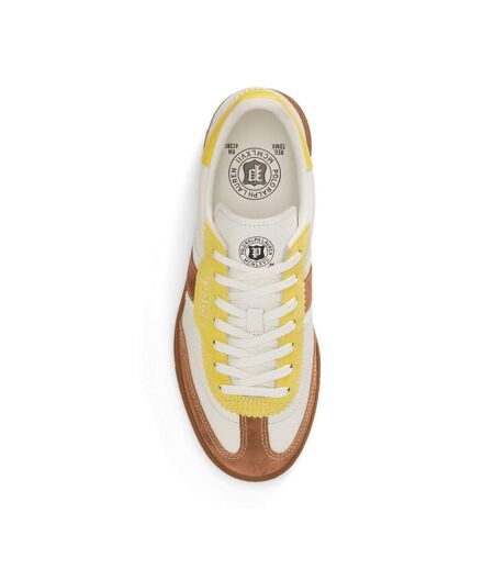 Womens/ladies Bedford Leather Flat Trainers White Yellow Ralph Lauren