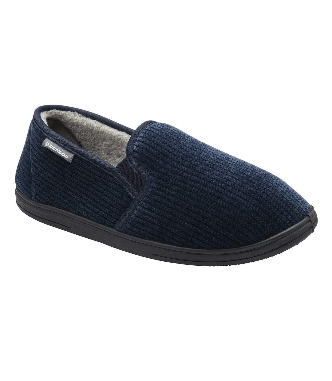 Dunlop - Chaussons homme velours côtelé marine doublés peluche-4