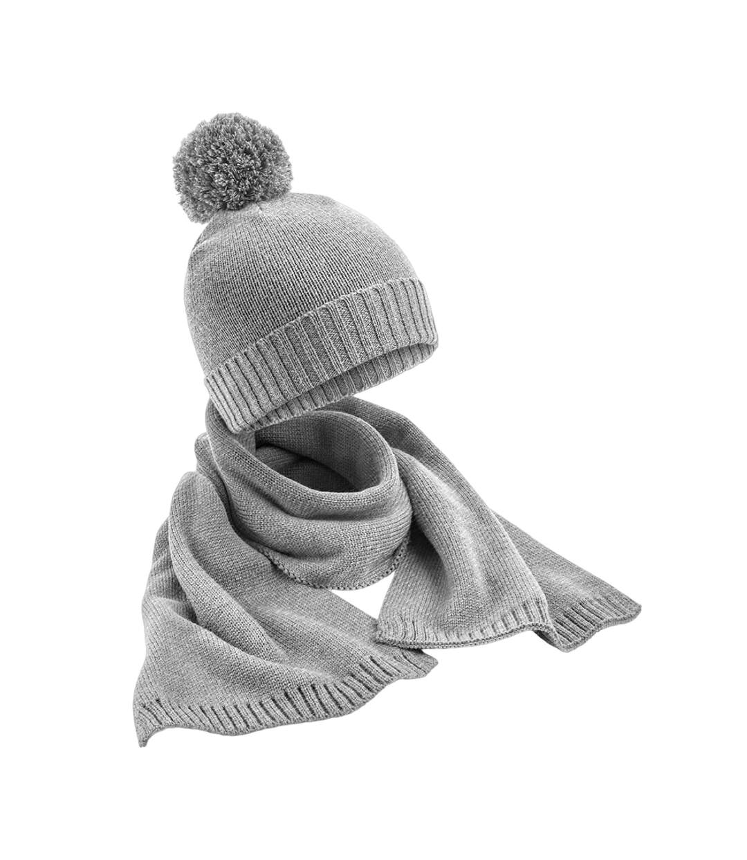 Unisex adult flecked knitted hat and scarf set one size light grey Beechfield