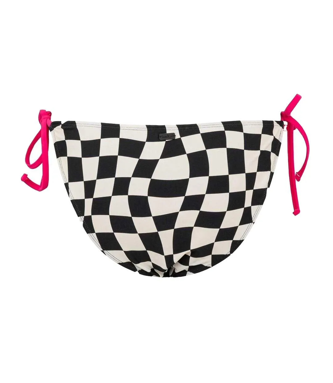 Womens/ladies Checkerboard Side Tie Bikini Bottoms Black White SoulCal-2