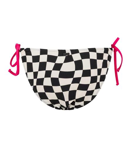 Womens/ladies Checkerboard Side Tie Bikini Bottoms Black White SoulCal